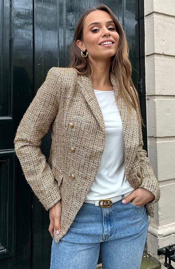 Luxury Bouclé Blazer Lurex Gold – shoparchief, foto 2