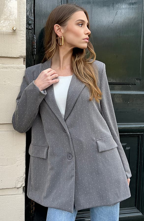 Luxury Strass Blazer Grijs – shoparchief, foto 8