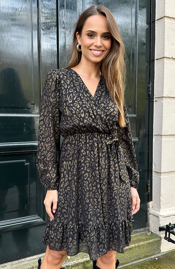 Luxury V-Hals Jurk Leopard Gold – jurken, foto 5
