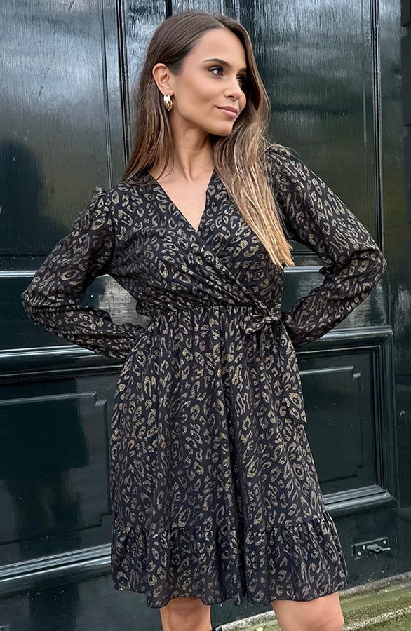 Luxury V-Hals Jurk Leopard Gold – jurken, foto 2