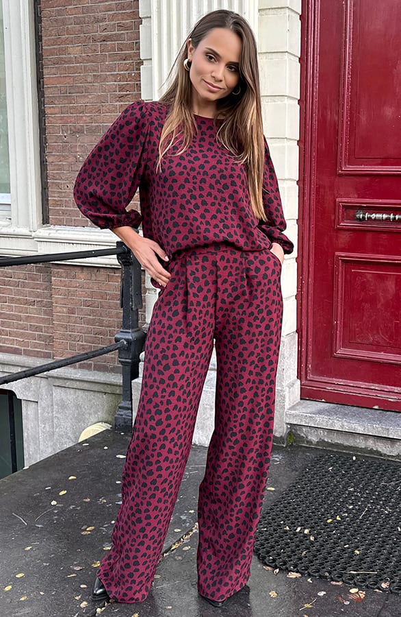 Mila Puff Sleeve Top Cheetah Burgundy – shoparchief, foto 6