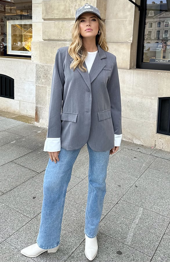 Oversized Blazer Met Omslag Grijs – shoparchief, foto 5