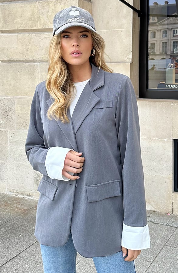 Oversized Blazer Met Omslag Grijs – shoparchief, foto 1