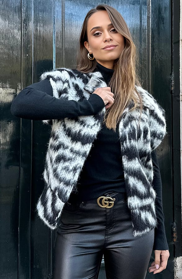 Oversized Woven Gilet Black White – shoparchief, foto 1