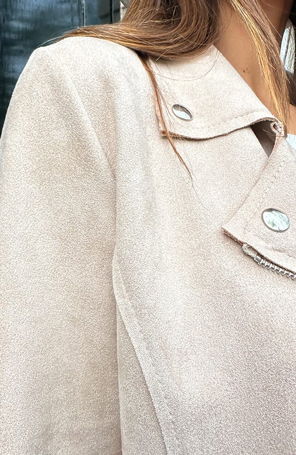 Suede Biker Jacket Beige – shoparchief, foto 8