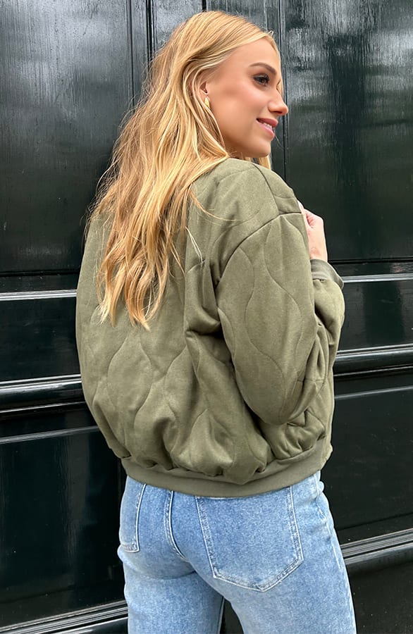 Suede Bomber Jacket Army – shoparchief, foto 3