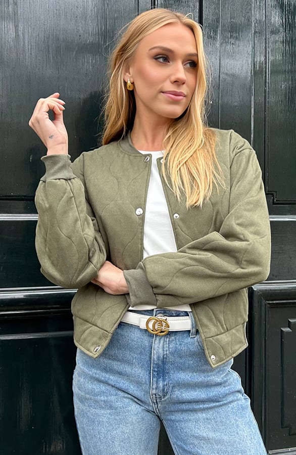 Suede Bomber Jacket Army – shoparchief, foto 7