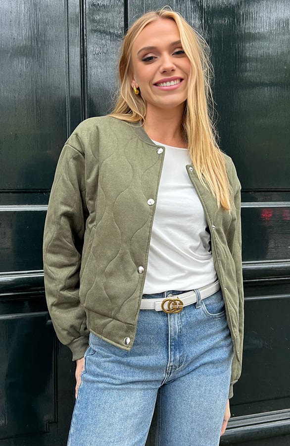 Suede Bomber Jacket Army – shoparchief, foto 1