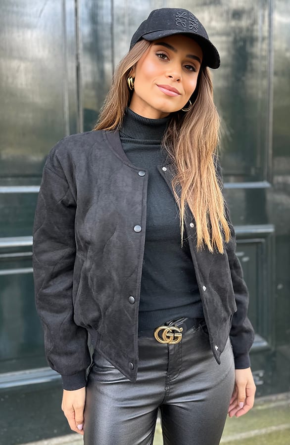 Suede Bomber Jacket Zwart – shoparchief, foto 1