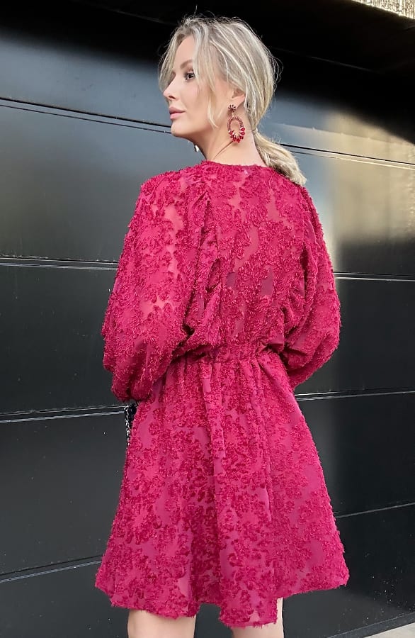 V-Ausschnitt Kleid mit weiten Ärmeln Bordeaux, Shoparchiv, Foto 5