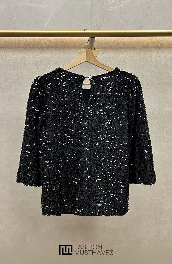 Pailletten Top Driekwart Mouw Zwart – shoparchief, foto 2