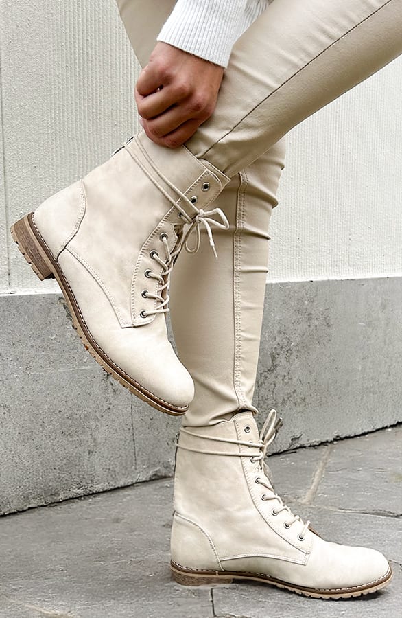 Biker Buckle Zip Boots Beige, Shoparchiv, Foto 1