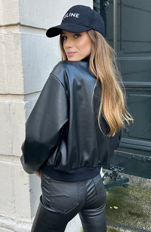 Bomber Jacket Leer Zwart – shoparchief, foto 2
