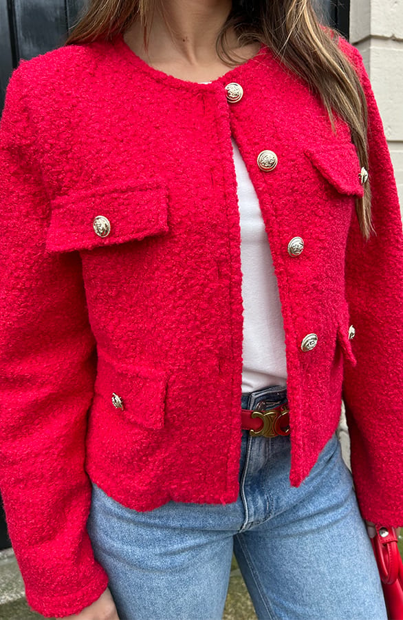 Classic Boucle Jacket Rood – shoparchief, foto 5