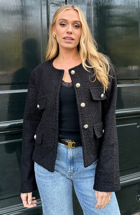 Classic Boucle Jacket Zwart – shoparchief, foto 7