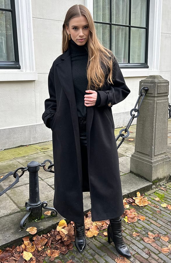 Classy Long Coat Zwart – shoparchief, foto 8