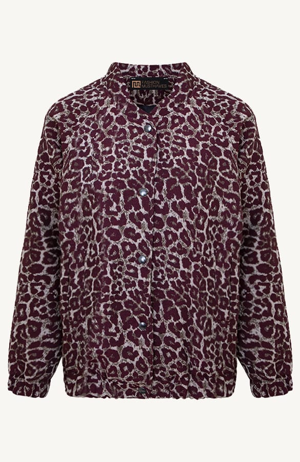 Deluxe Leopard Bomber Burgundy – shoparchief, foto 1