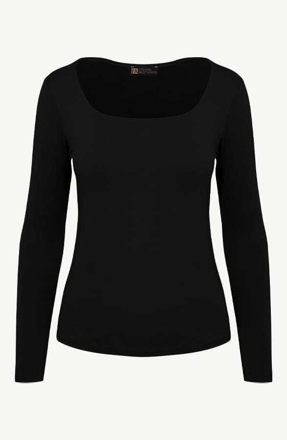 Essence Long Sleeve Square Neck Black – shoparchief, foto 1
