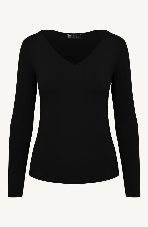 Essence Long Sleeve V-Neck Black – shoparchief, foto 1