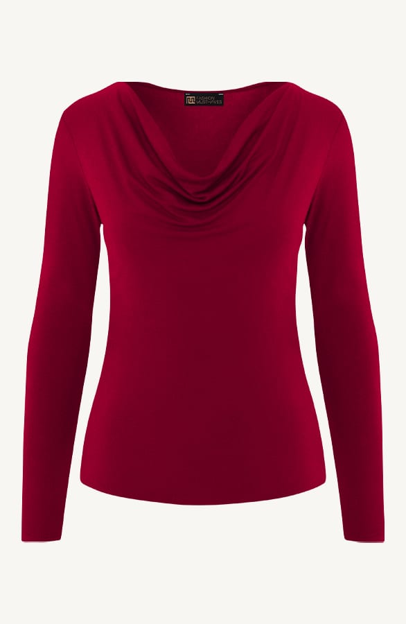 Essence Long Sleeve Waterval Top Burgundy – shoparchief, foto 8