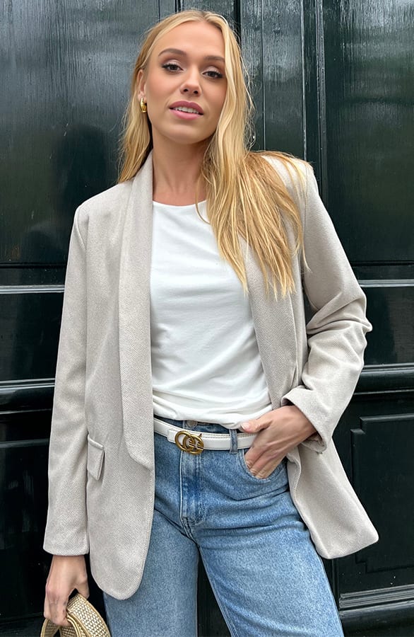 Exclusive Woven Blazer Light Beige – shoparchief, foto 3