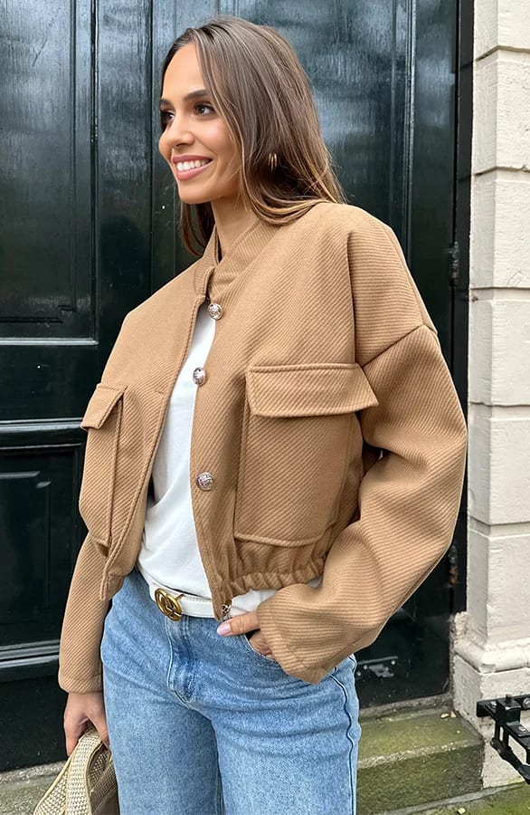Gemeleerde Bomber Jacket Camel – shoparchief, foto 1