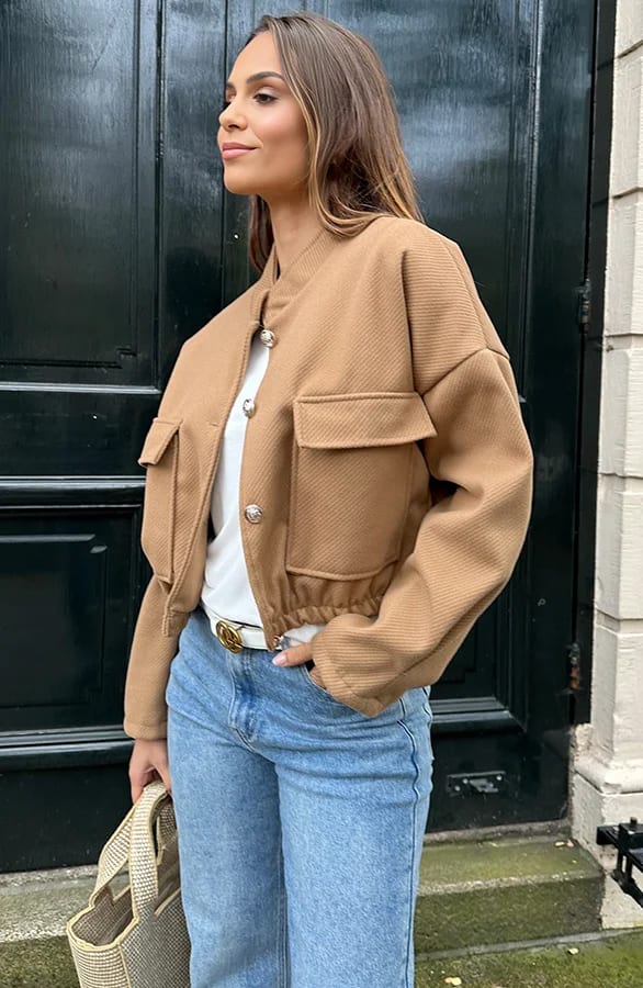 Gemeleerde Bomber Jacket Camel – shoparchief, foto 5