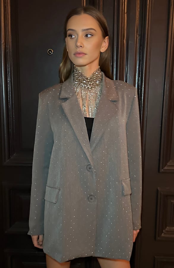 Luxury Strass Blazer Grijs – shoparchief, foto 5