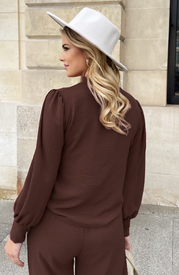 Mila Blouse Long Sleeve Choco – shoparchief, foto 2