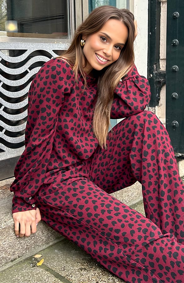 Mila Pantalon Cheetah Burgundy Regular – shoparchief, foto 6