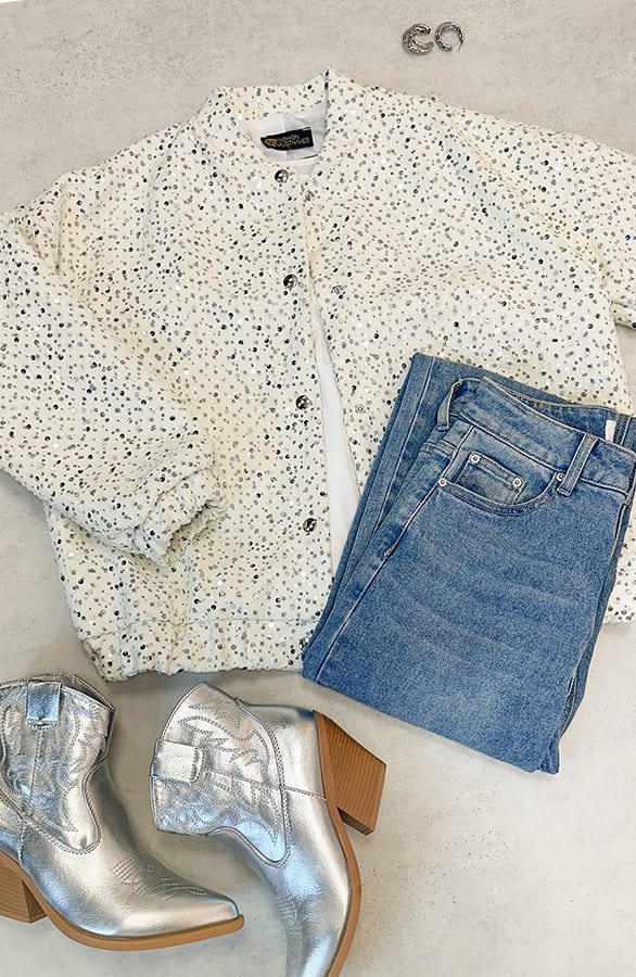 Oversized Bomber Jacket Pailletten Ecru – shoparchief, foto 3