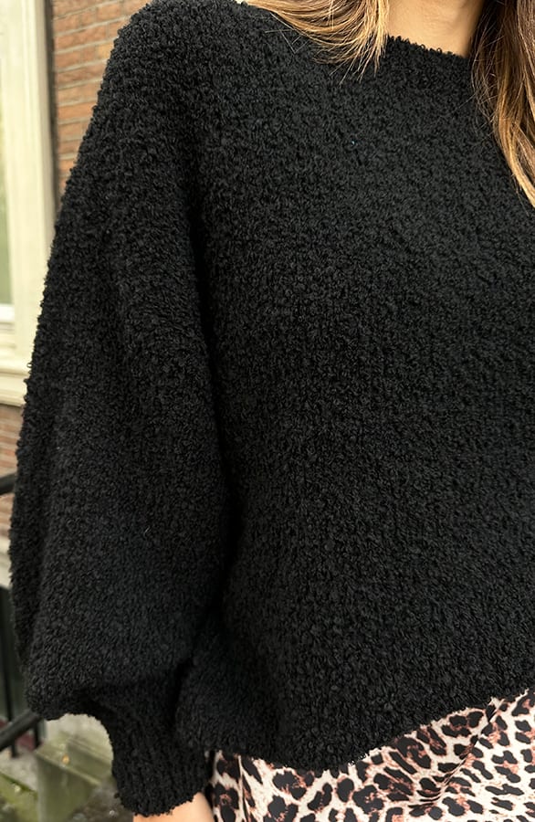 Oversized Boucle Sweater Zwart – shoparchief, foto 5