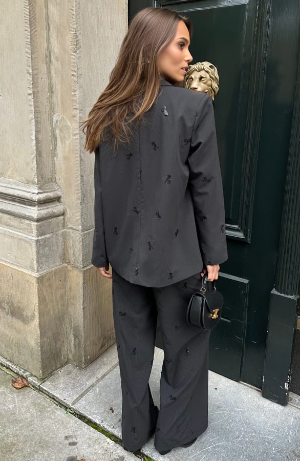 Oversized Pailletten Detail Blazer Stripe Zwart – shoparchief, foto 6