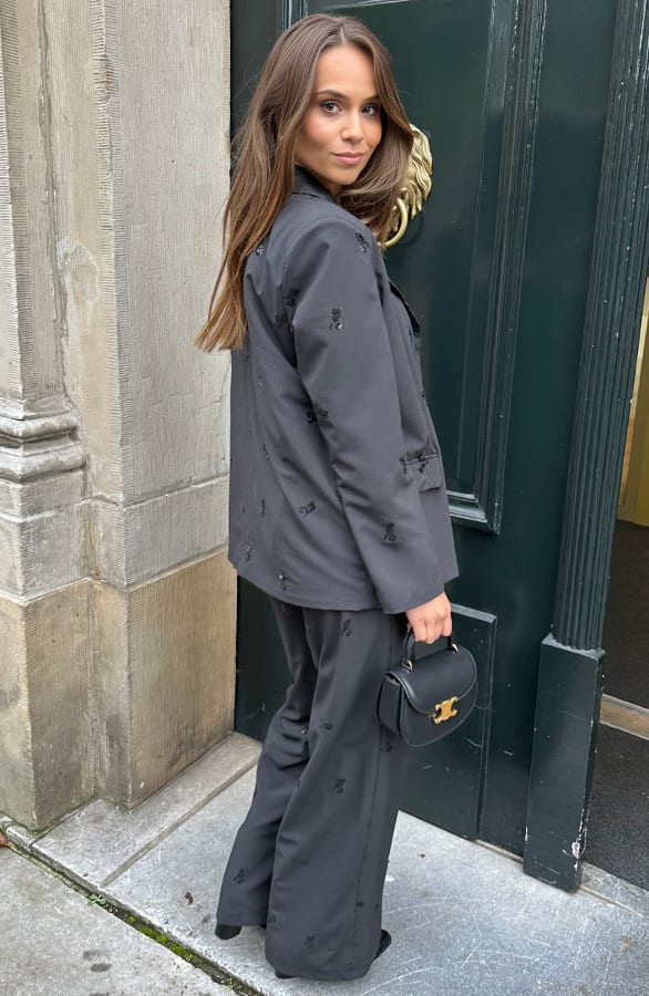 Oversized Pailletten Detail Blazer Stripe Zwart – shoparchief, foto 1