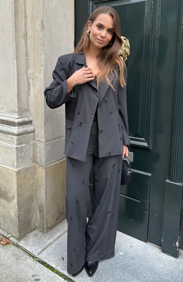 Oversized Pailletten Detail Blazer Stripe Zwart – shoparchief, foto 10