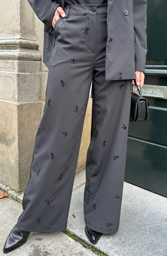 Pailletten Detail Pantalon Stripe Zwart – sale, foto 1