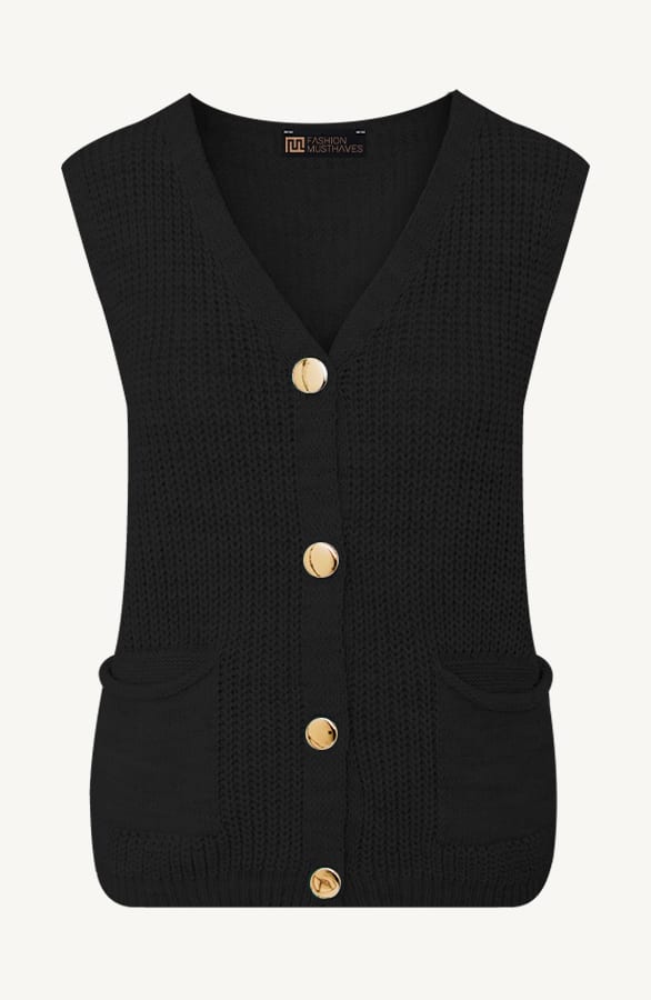 Sleeveless Cardigan Zwart – shoparchief, foto 1