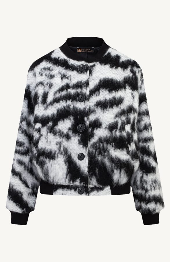 Soft Button Bomber Jacket Zwart Wit – shoparchief, foto 1