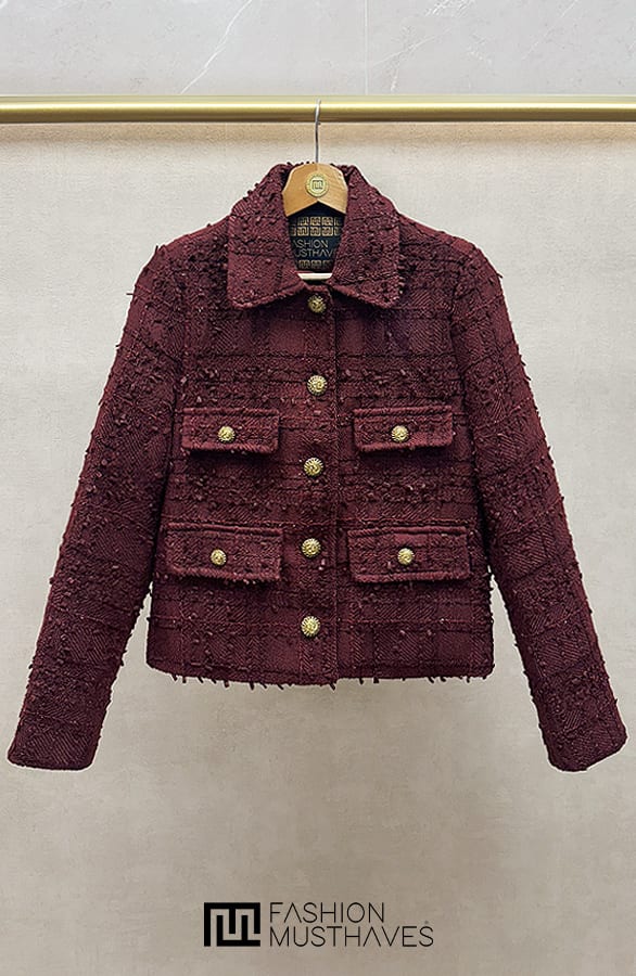 Tweed Jacket Bordeaux – shoparchief, foto 1