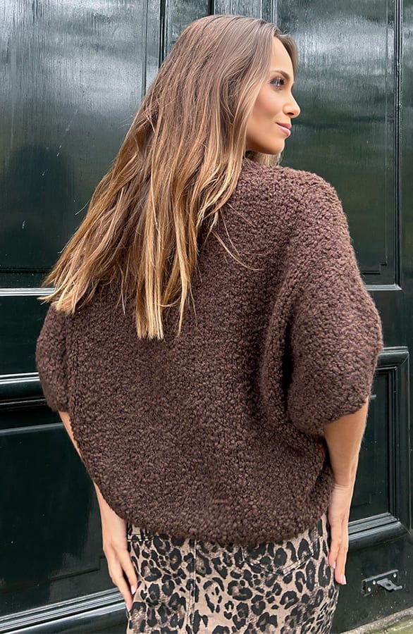Oversized Boucle Trui Korte Mouw Chocolate – shoparchief, foto 4