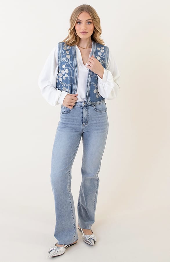 Flower Pailletten Gilet Denim – shoparchief, foto 9