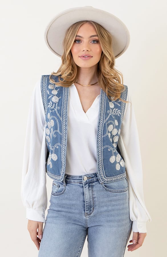 Flower Pailletten Gilet Denim – shoparchief, foto 4