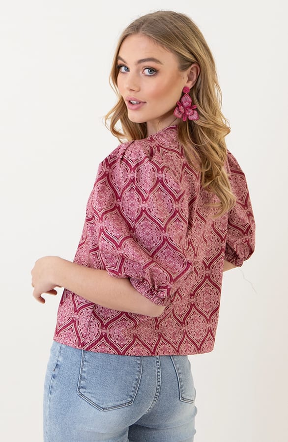 Katoenen Paisley Pofmouwen Blouse Wine – shoparchief, foto 7