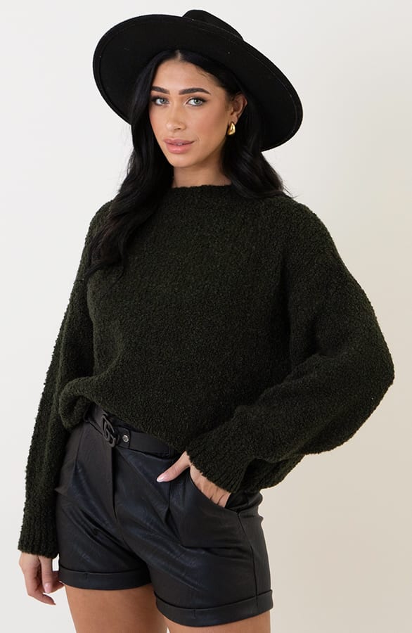 Oversized Boucle Sweater Army – shoparchief, foto 2