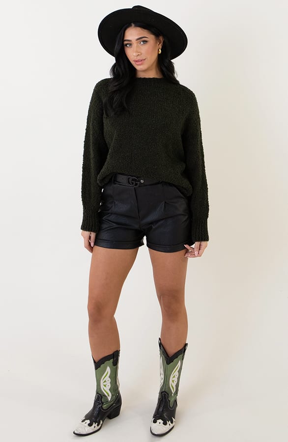 Oversized Boucle Sweater Army – shoparchief, foto 4