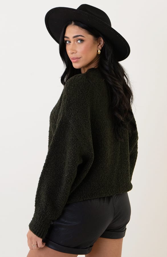Oversized Boucle Sweater Army – shoparchief, foto 3