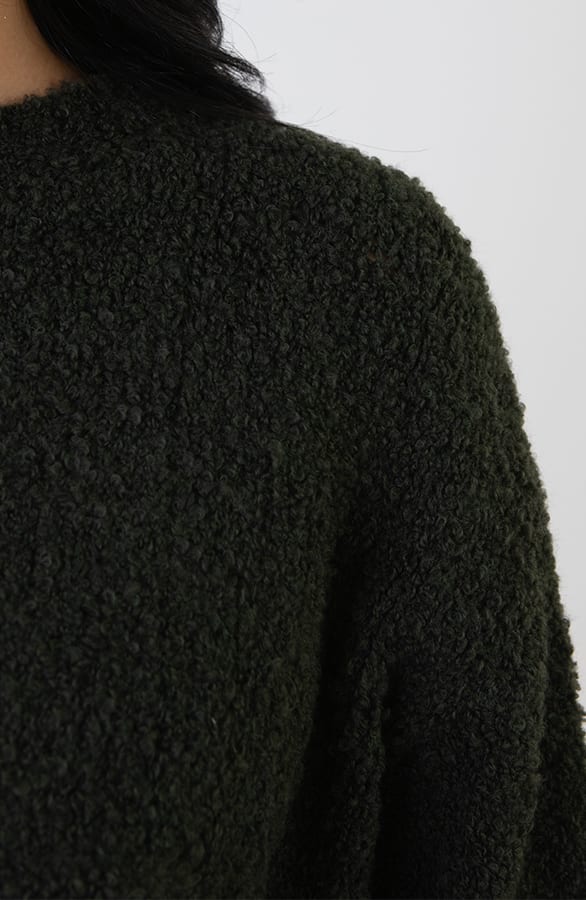 Oversized Boucle Sweater Army – shoparchief, foto 5
