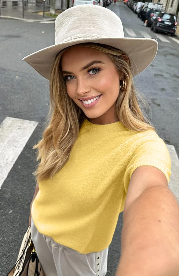 Oversized Soft Trui Korte Mouw Geel – shoparchief, foto 1