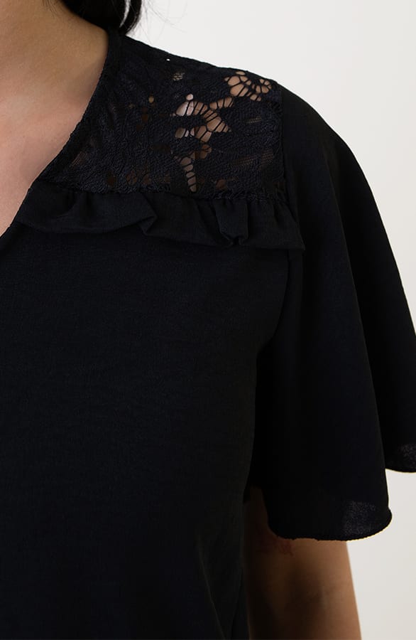 Ruffle Lace Top Zwart – shoparchief, foto 6