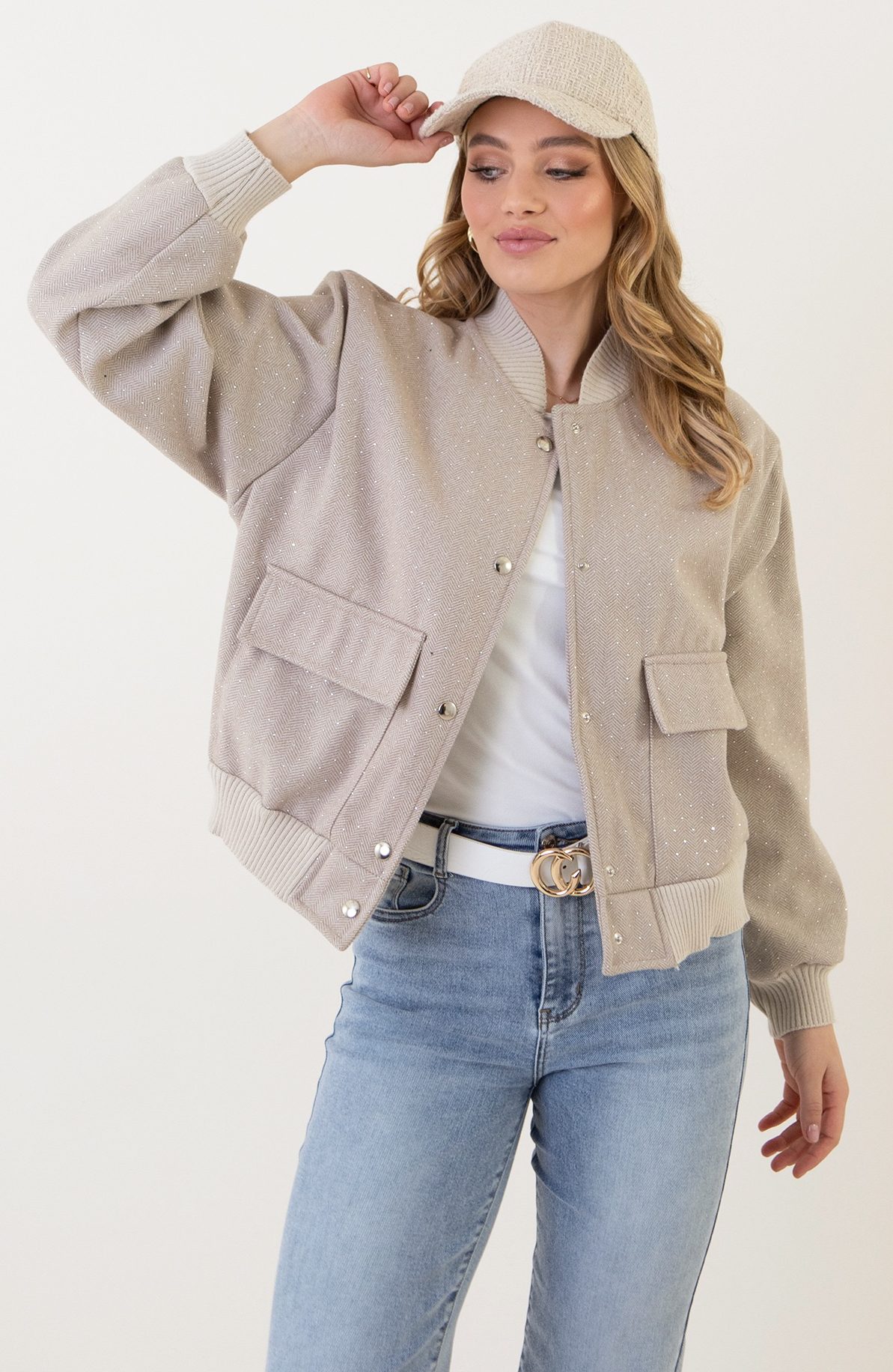 Soft Bomberjacket Strass Beige – shoparchief, foto 1